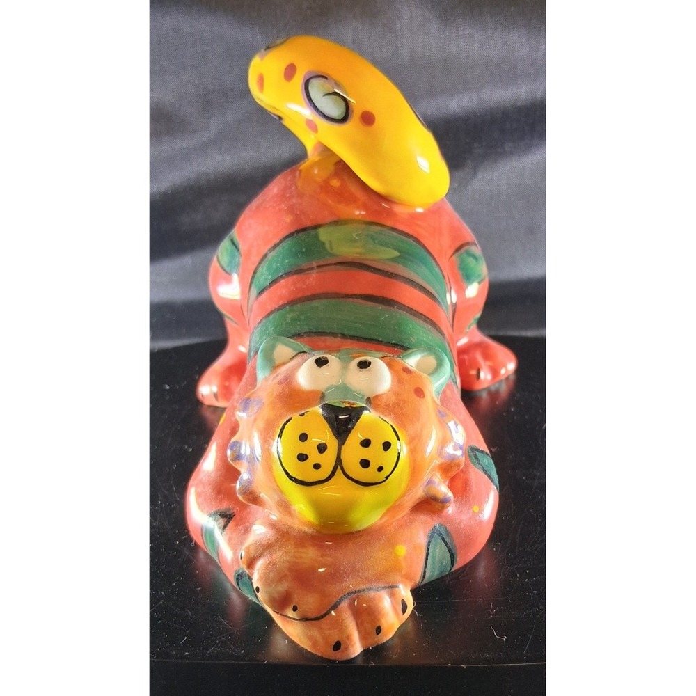 Dottie Dracos for GANT Ceramic Cat Figurine Whimsical Orange Tiger Striped Art